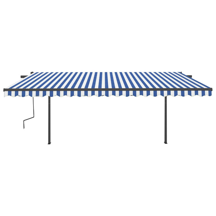 VidaXL Luifel handmatig uittrekbaar met palen 5x3,5 m blauw en wit