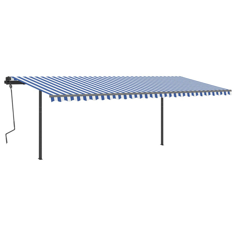 VidaXL Luifel handmatig uittrekbaar met palen 6x3,5 m blauw en wit