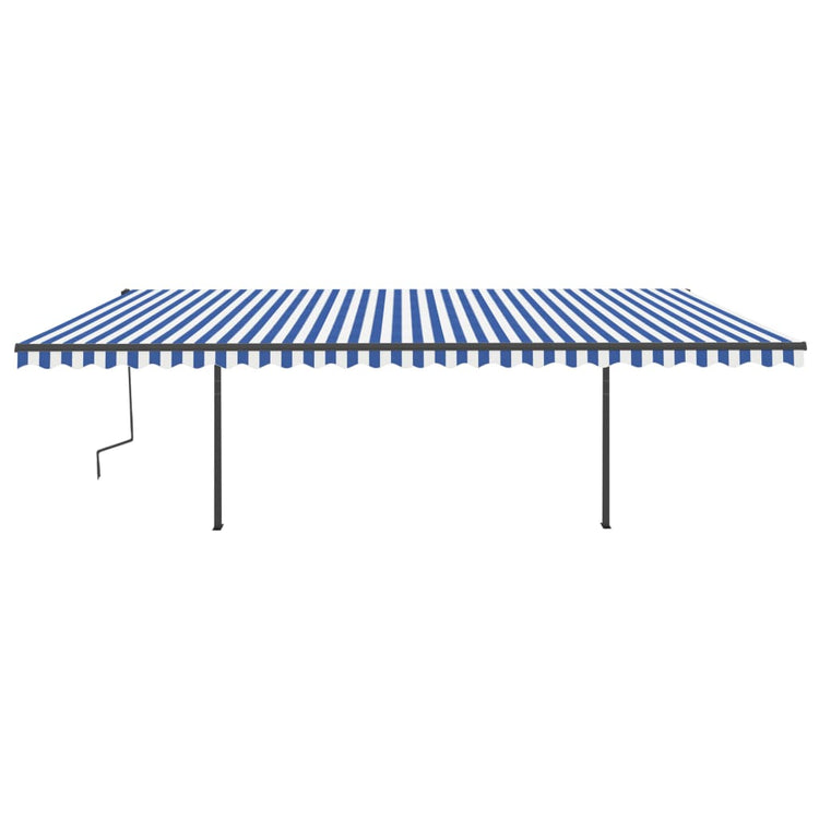 VidaXL Luifel handmatig uittrekbaar met palen 6x3,5 m blauw en wit