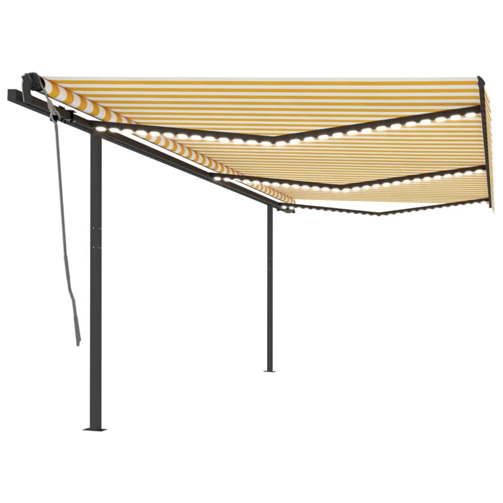 VidaXL Luifel handmatig uittrekbaar met LED 6x3,5 m geel en wit