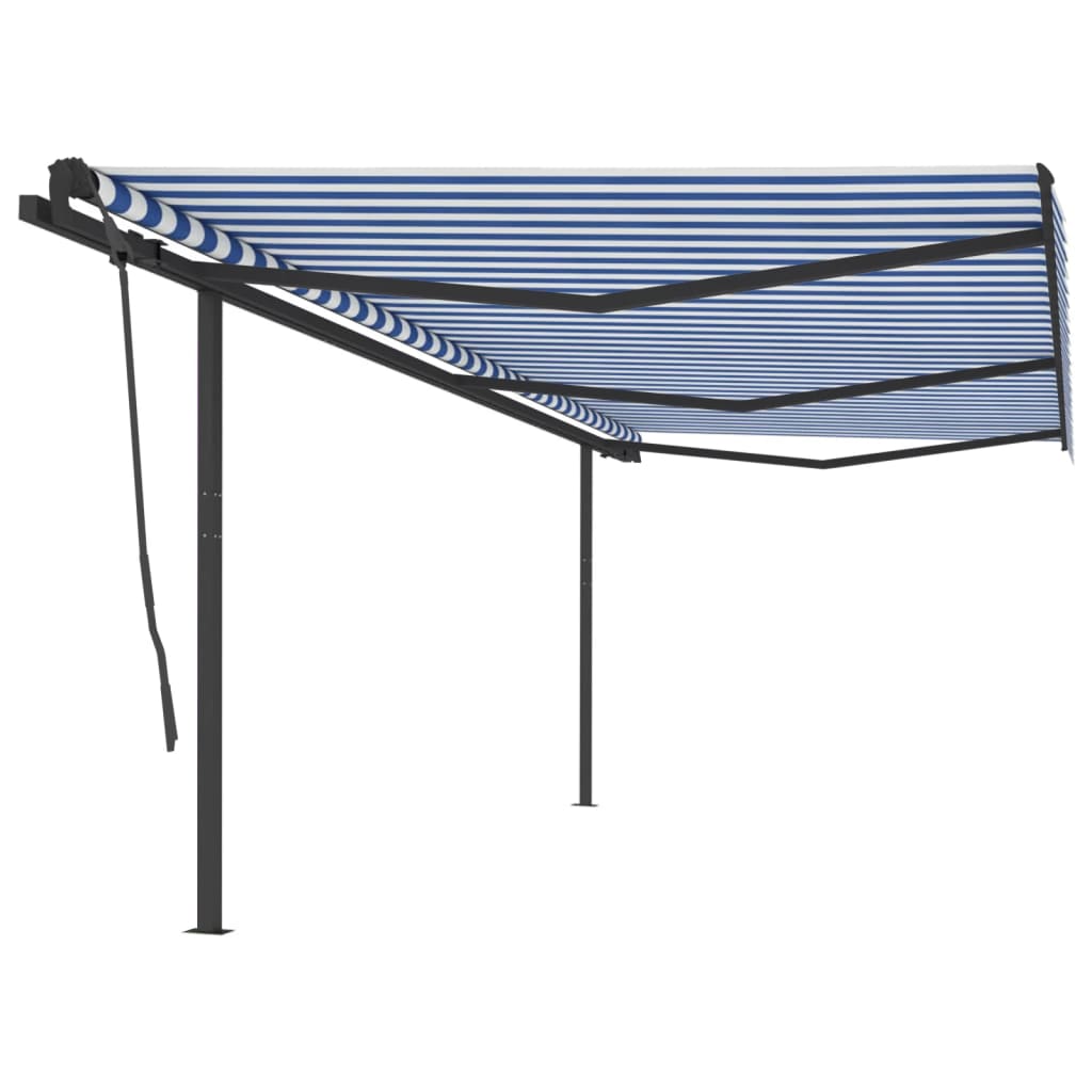 VidaXL Luifel automatisch uittrekbaar met palen 6x3,5 m blauw en wit