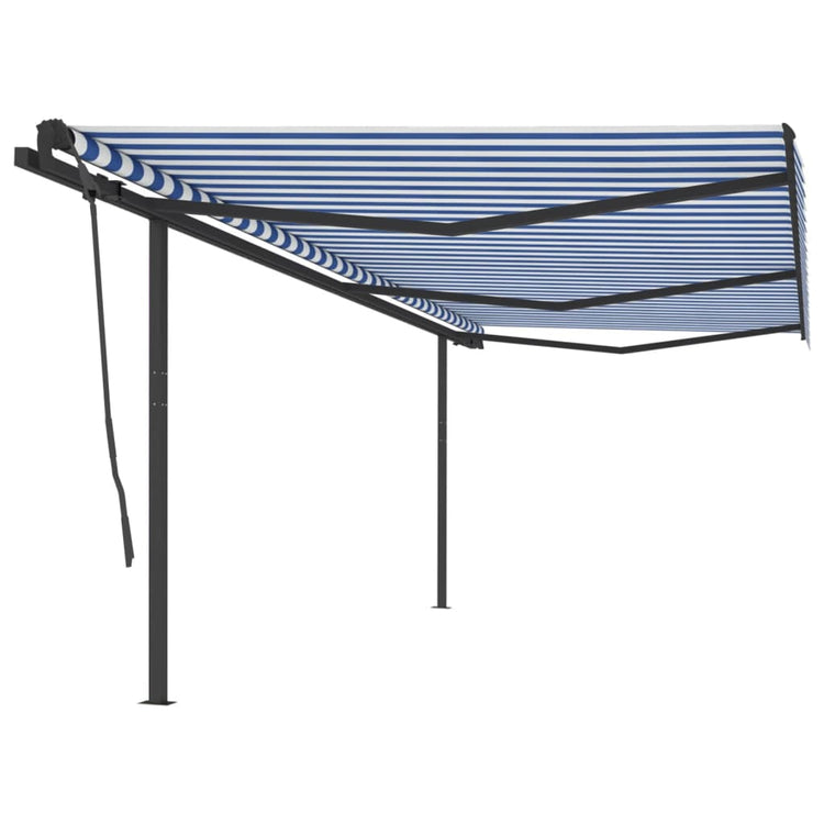VidaXL Luifel automatisch uittrekbaar met palen 6x3,5 m blauw en wit