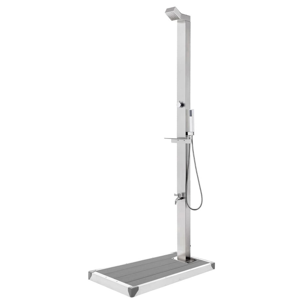 Vidaxl buitendouche met grijze basis 225 cm roestvrij staal