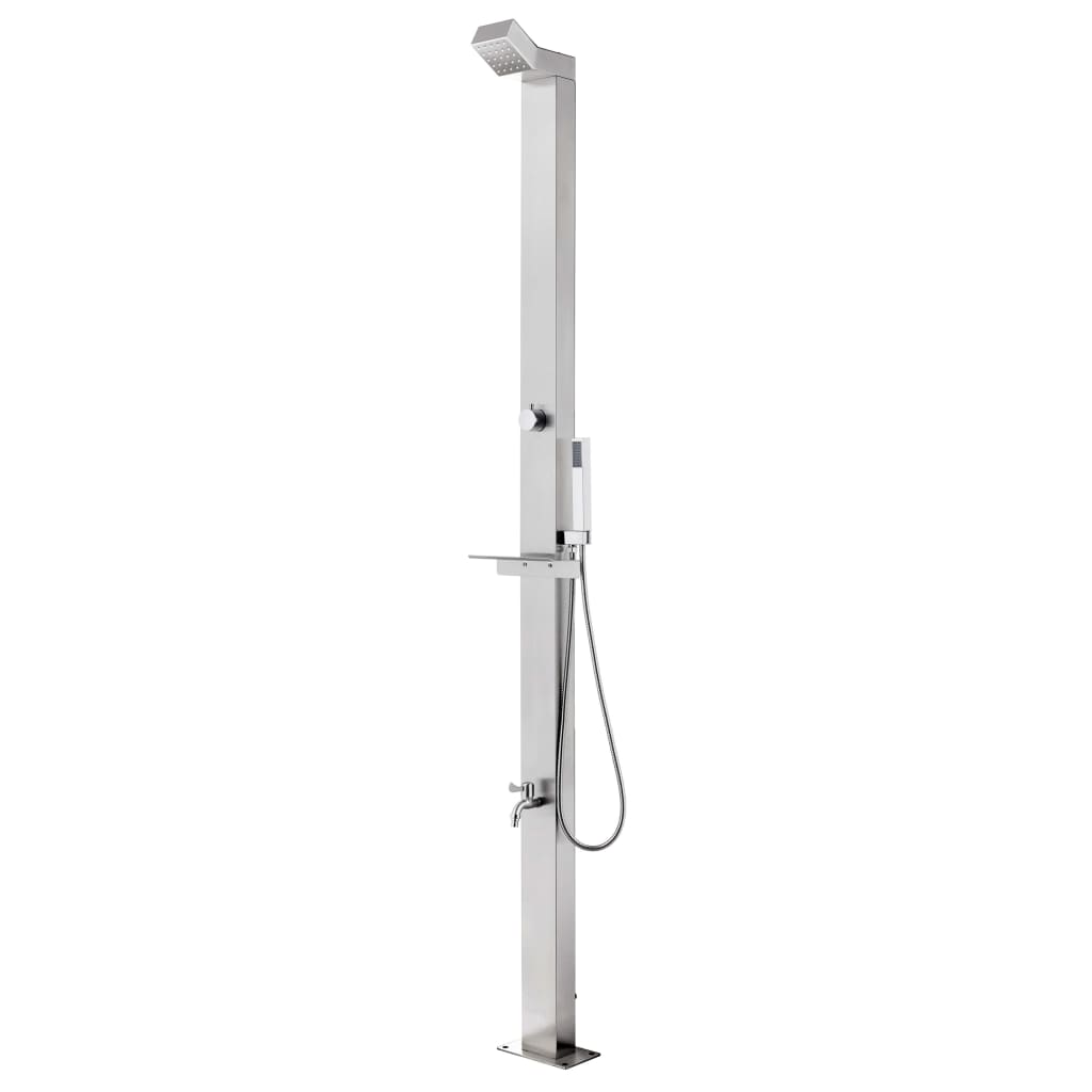 Vidaxl buitendouche met grijze basis 225 cm roestvrij staal