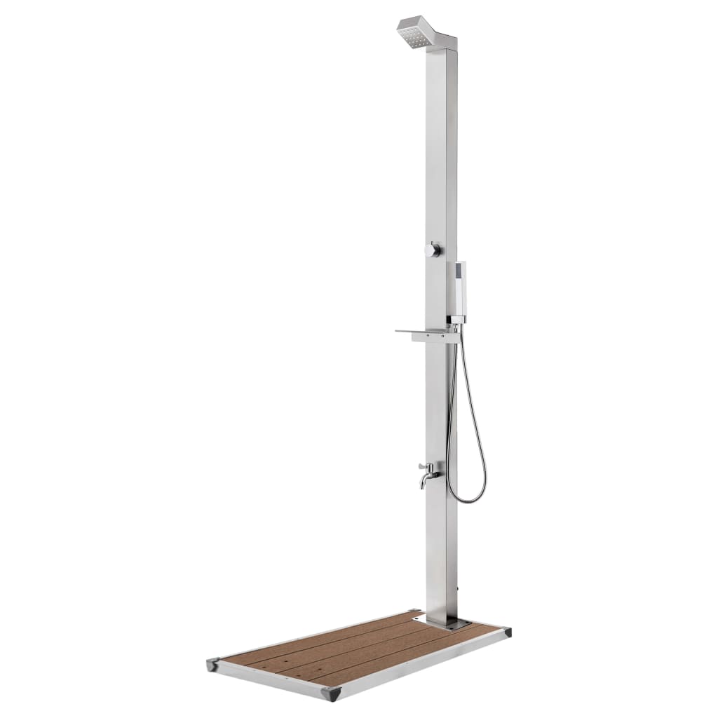 Vidaxl buitendouche met bruine basis 225 cm roestvrij staal
