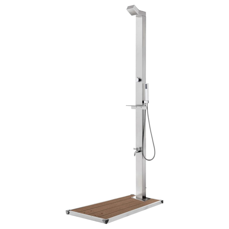 Vidaxl buitendouche met bruine basis 225 cm roestvrij staal