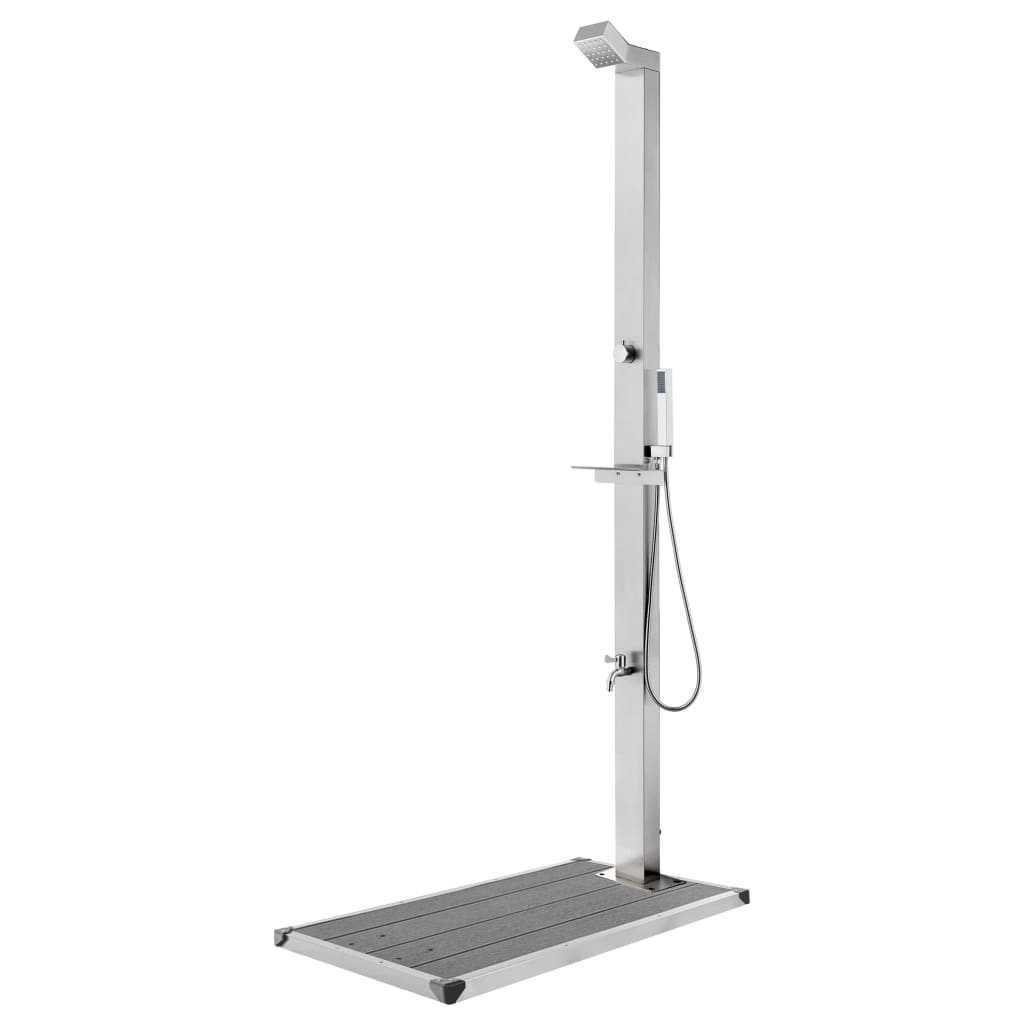 Vidaxl buitendouche met grijze basis 225 cm roestvrij staal