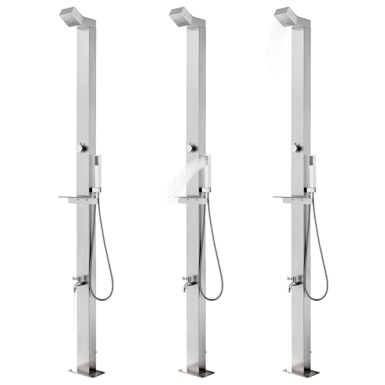 Vidaxl buitendouche met grijze basis 225 cm roestvrij staal