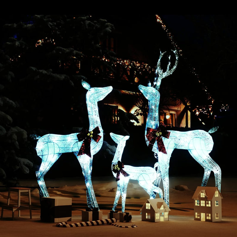VidaXL Kerstversiering rendierfamilie 201 LED's wit en zilverkleurig