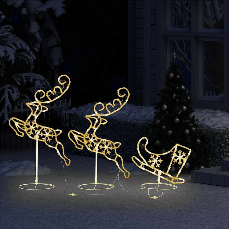 Vidaxl kerstdecoratie rendieren en slee 260x21x87 cm acryl warmwit