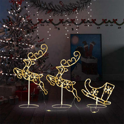 Vidaxl kerstdecoratie rendieren en slee 260x21x87 cm acryl warmwit