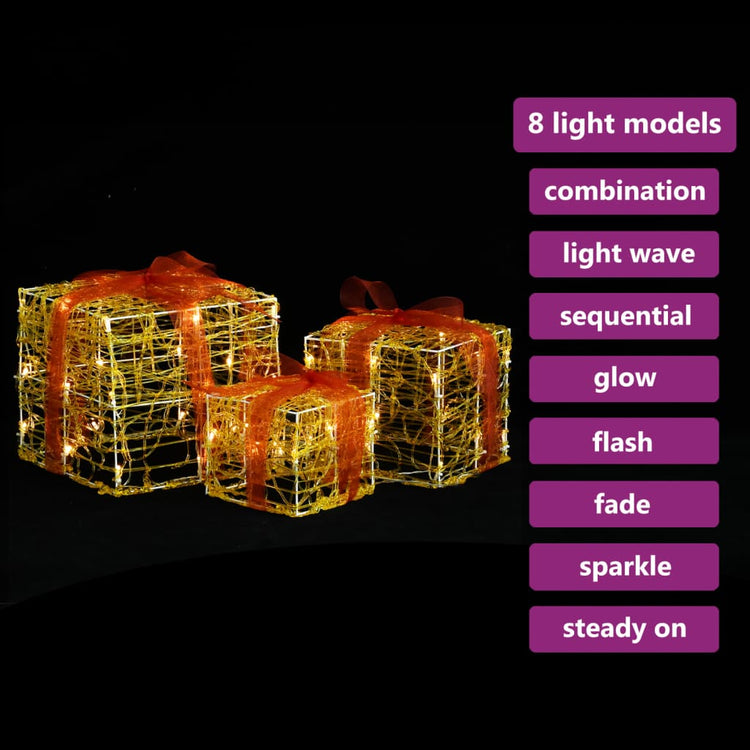 VidaXL Kerstverlichting geschenkdozen 3 st decoratief acryl warmwit