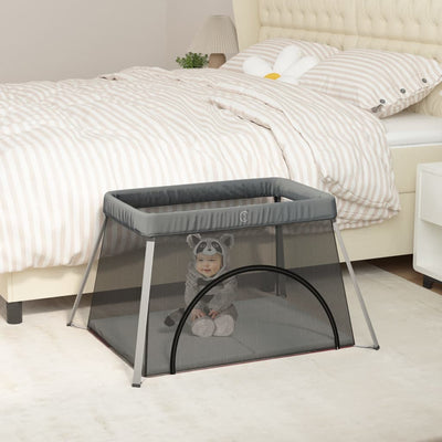 Vidaxl babybox met matras linnen donkergrijs