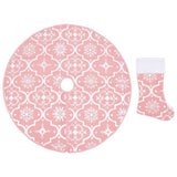 Vidaxl kerstboomrok luxe met sok 122 cm stof roze - afbeelding 2