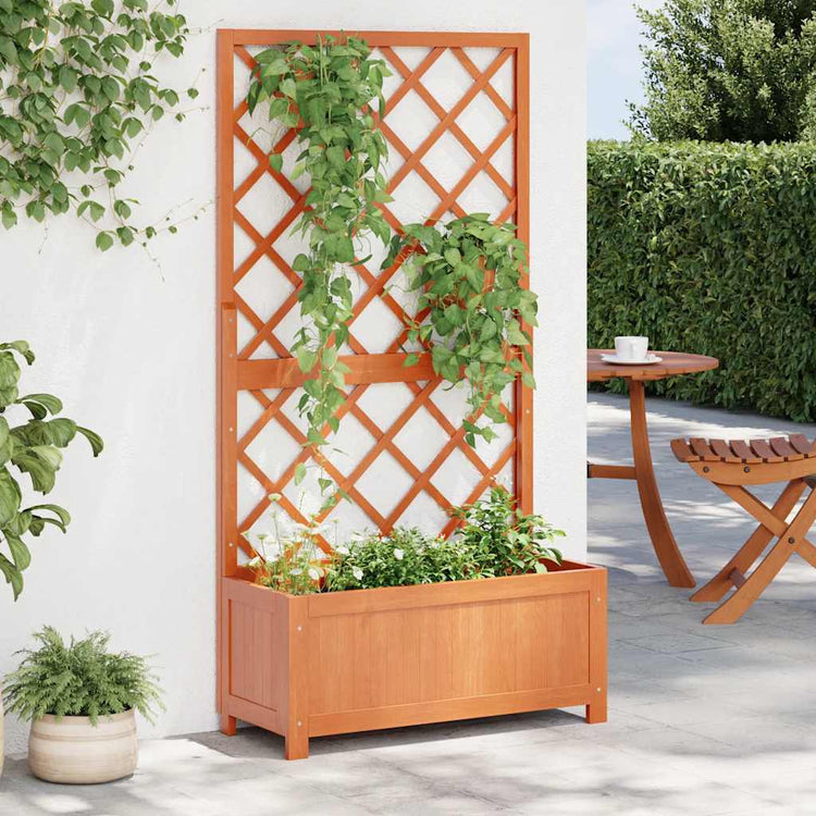 Vidaxl plantenbak met latwerk 70x30x135 cm massief vurenhout bruin