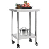 Vidaxl keukenwerktafel met wielen 60x60x85 cm roestvrij staal - afbeelding 2