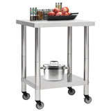 Vidaxl keukenwerktafel met wielen 80x30x85 cm roestvrij staal - afbeelding 2