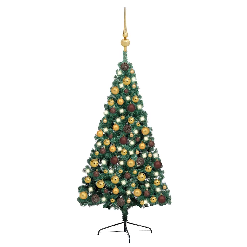 VidaXL Kunstkerstboom met verlichting en kerstballen half 150 cm groen