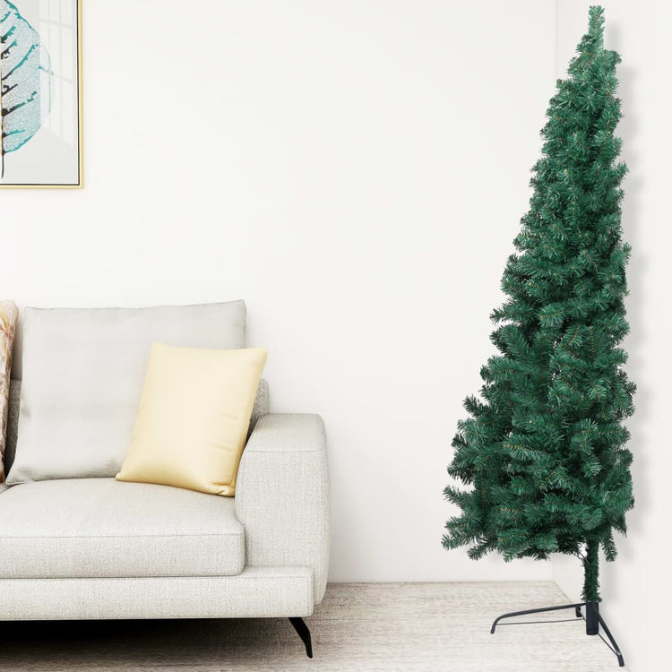 VidaXL Kunstkerstboom met verlichting en kerstballen half 150 cm groen