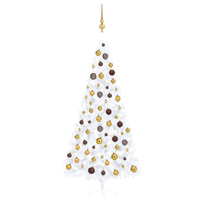 VidaXL Kunstkerstboom met verlichting en kerstballen half 210 cm wit