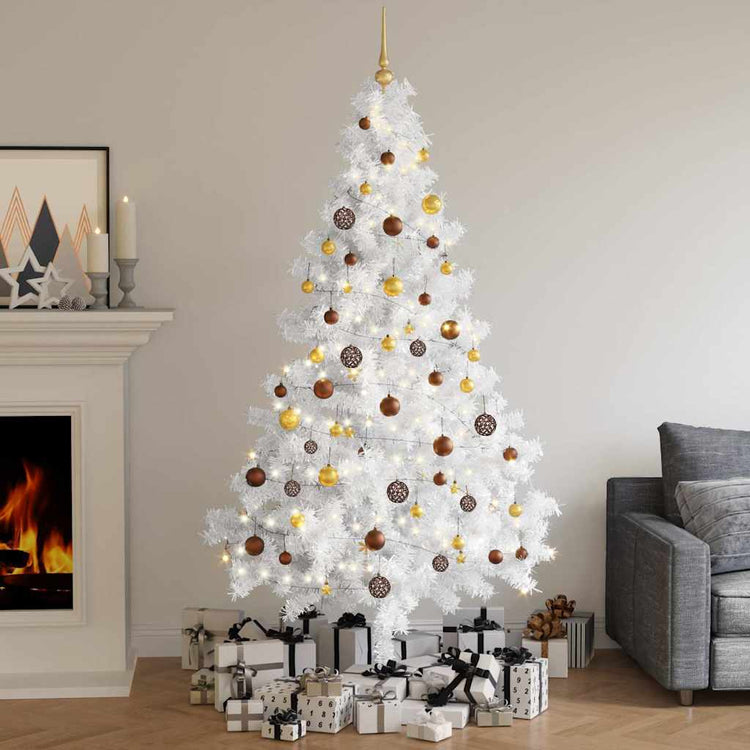 Vidaxl kunstkerstboom met verlichting en kerstballen half 210 cm wit