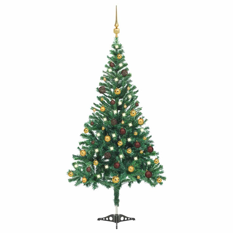 Vidaxl kunstkerstboom met verlichting en kerstballen 910 takken 210 cm