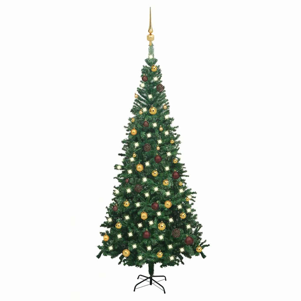 Vidaxl kunstkerstboom met verlichting en kerstballen l 240 cm groen