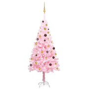 VidaXL Kunstkerstboom met verlichting en kerstballen 180 cm PVC roze - afbeelding 1