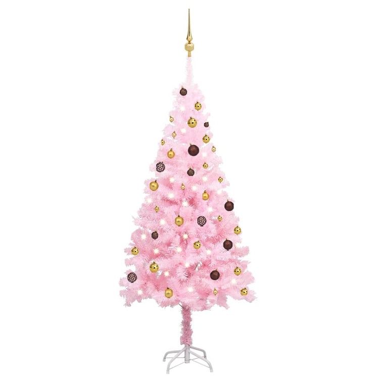 VidaXL Kunstkerstboom met verlichting en kerstballen 180 cm PVC roze