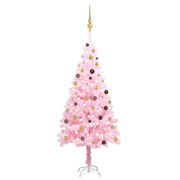 Vidaxl kunstkerstboom met verlichting en kerstballen 210 cm pvc roze
