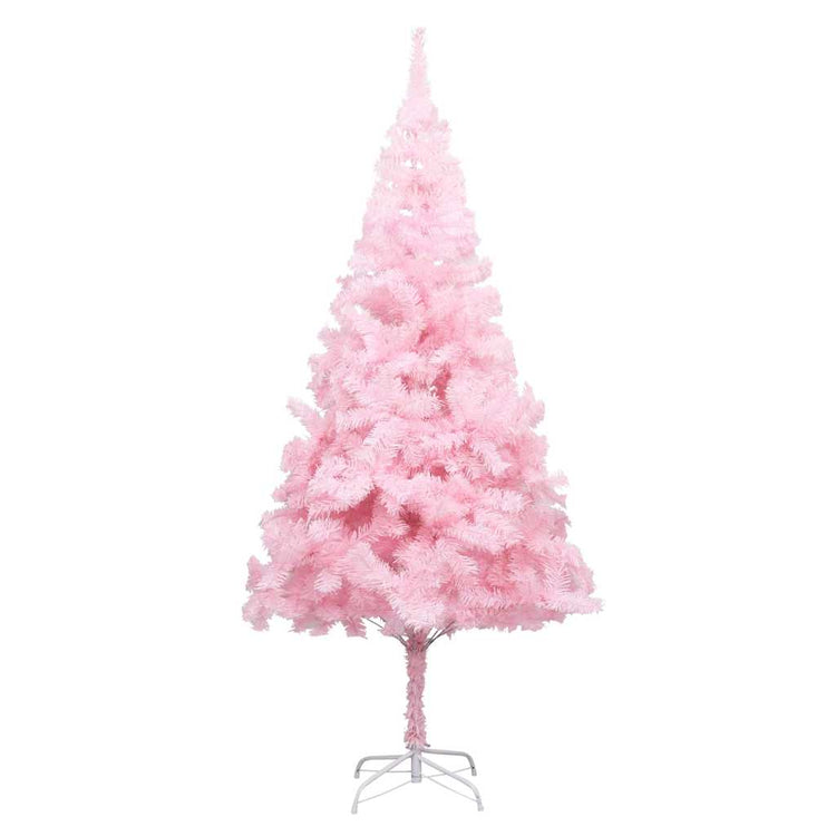 Vidaxl kunstkerstboom met verlichting en kerstballen 210 cm pvc roze