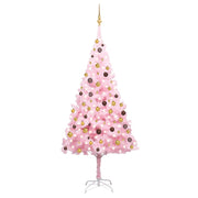 VidaXL Kunstkerstboom met verlichting en kerstballen 240 cm PVC roze - afbeelding 1