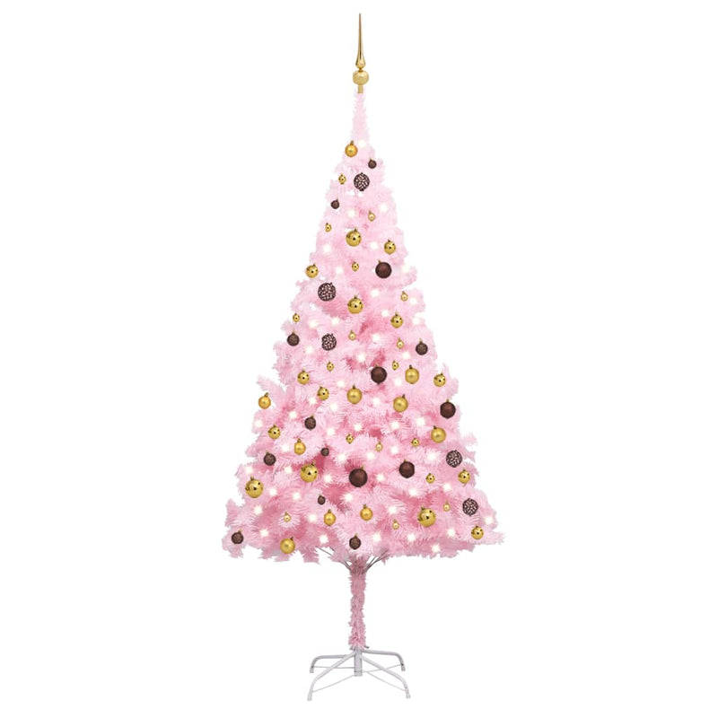VidaXL Kunstkerstboom met verlichting en kerstballen 240 cm PVC roze