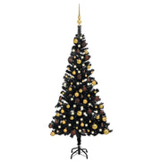 VidaXL Kunstkerstboom met verlichting en kerstballen 120 cm PVC zwart - afbeelding 1