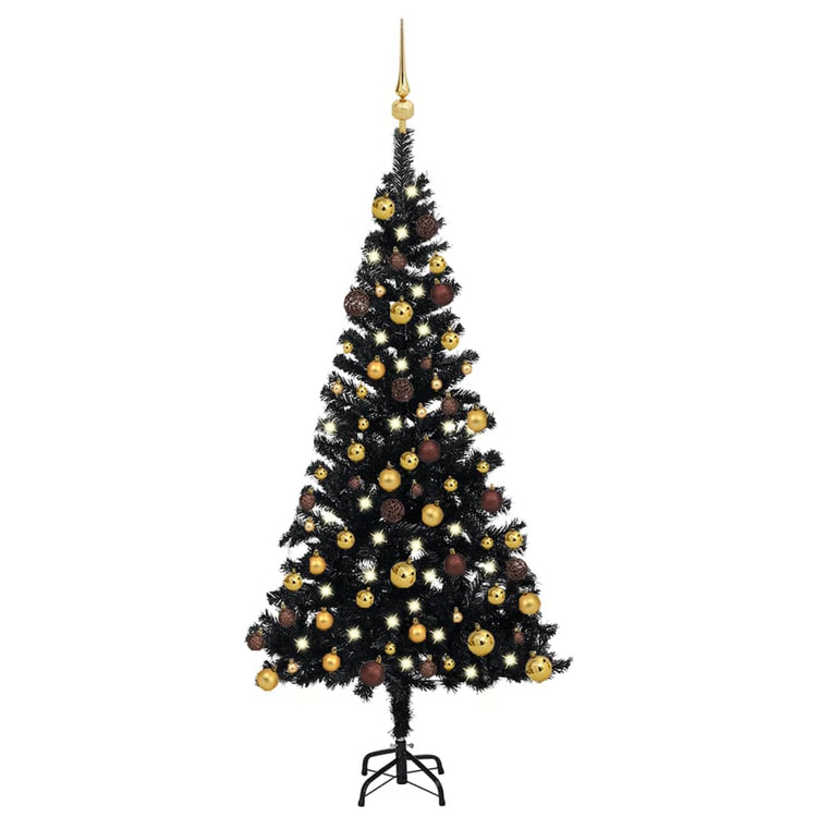 VidaXL Kunstkerstboom met verlichting en kerstballen 120 cm PVC zwart