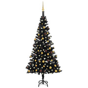 VidaXL Kunstkerstboom met verlichting en kerstballen 150 cm PVC zwart - afbeelding 1