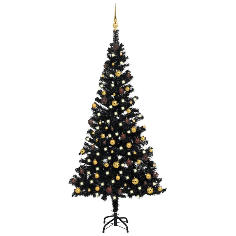 VidaXL Kunstkerstboom met verlichting en kerstballen 150 cm PVC zwart