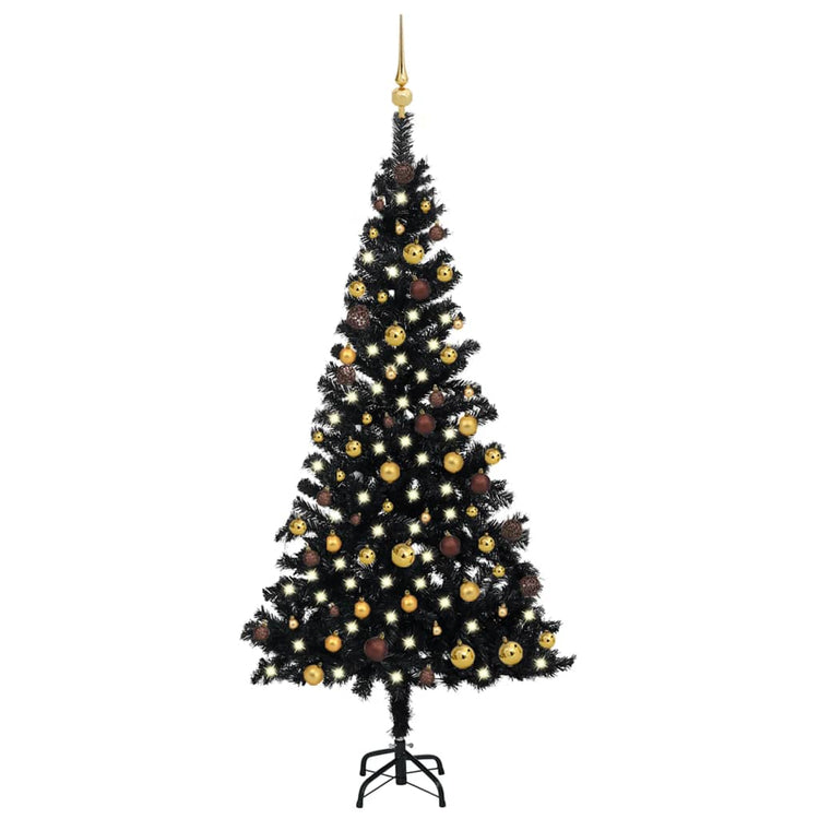 VidaXL Kunstkerstboom met verlichting en kerstballen 180 cm PVC zwart
