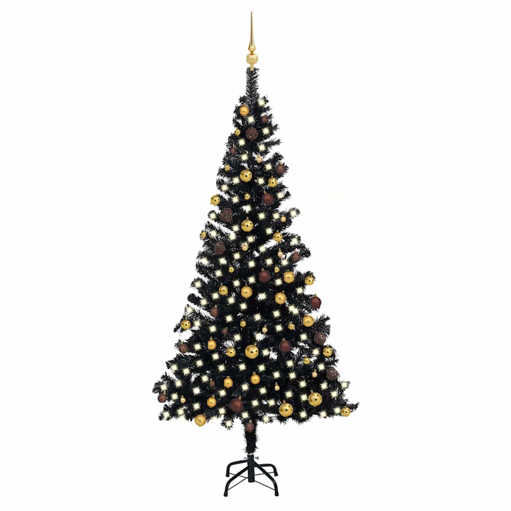 Vidaxl kunstkerstboom met verlichting en kerstballen 210 cm pvc zwart
