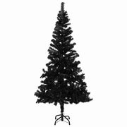 Vidaxl kunstkerstboom met verlichting en kerstballen 210 cm pvc zwart - afbeelding 2