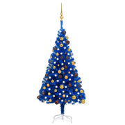 VidaXL Kunstkerstboom met verlichting en kerstballen 120 cm PVC blauw - afbeelding 1
