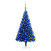 VidaXL Kunstkerstboom met verlichting en kerstballen 180 cm PVC blauw - afbeelding 1