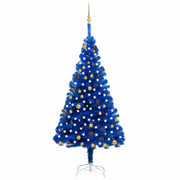 VidaXL Kunstkerstboom met verlichting en kerstballen 210 cm PVC blauw - afbeelding 1