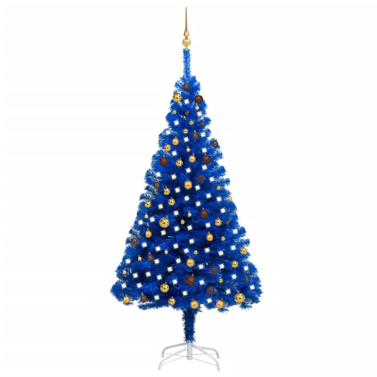 VidaXL Kunstkerstboom met verlichting en kerstballen 210 cm PVC blauw