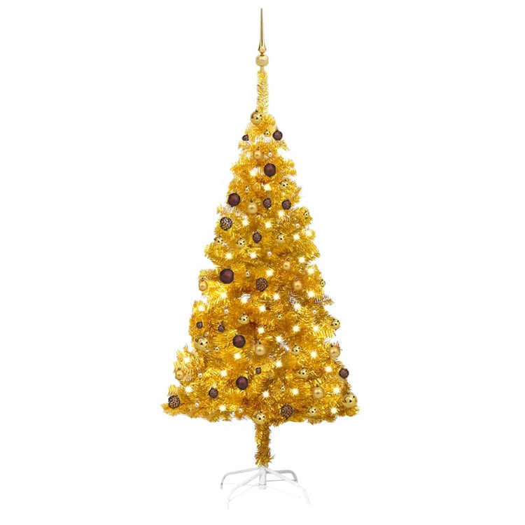 VidaXL Kunstkerstboom met verlichting en kerstballen 180 cm PET goud