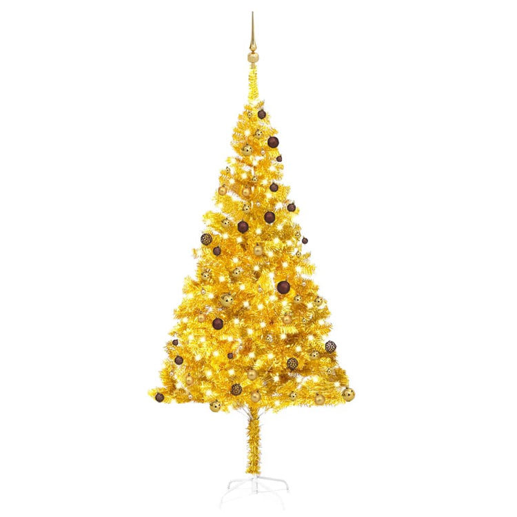 VidaXL Kunstkerstboom met verlichting en kerstballen 240 cm PET goud