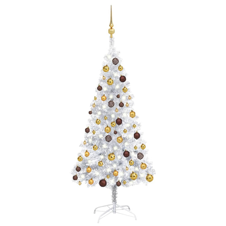 VidaXL Kunstkerstboom met verlichting en kerstballen 150 cm PET zilver