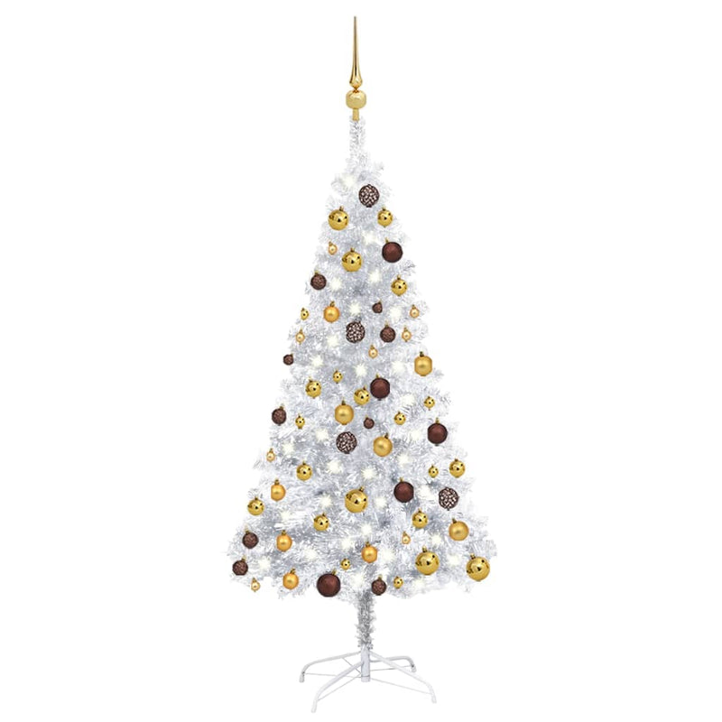 VidaXL Kunstkerstboom met verlichting en kerstballen 150 cm PET zilver