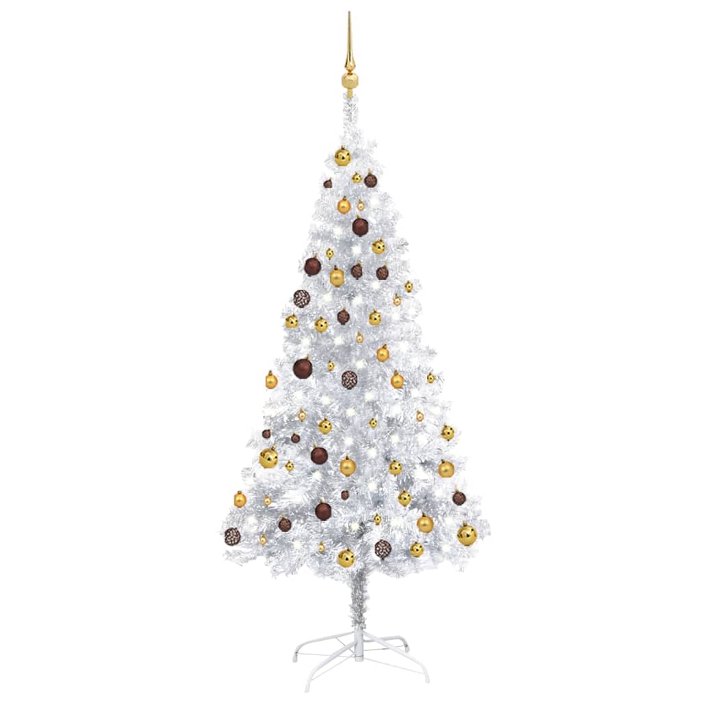 VidaXL Kunstkerstboom met verlichting en kerstballen 180 cm PET zilver