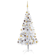 VidaXL Kunstkerstboom met verlichting en kerstballen 180 cm PET zilver - afbeelding 1